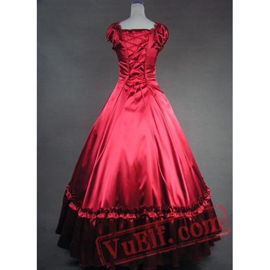 Deep Red and White Gothic Victorian Dress