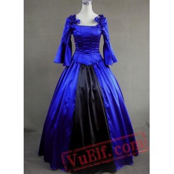 Blue and Black Long Sleeves Victorian Corset Dress
