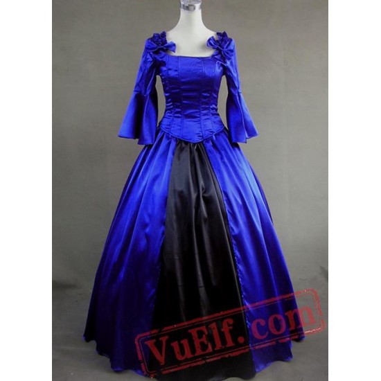 Blue and Black Long Sleeves Victorian Corset Dress