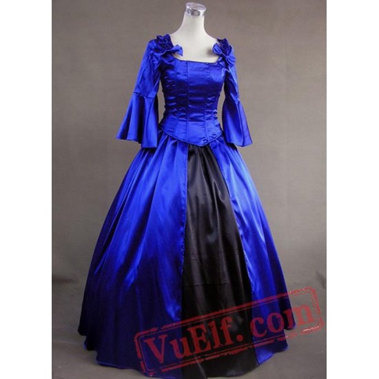 Blue and Black Long Sleeves Victorian Corset Dress