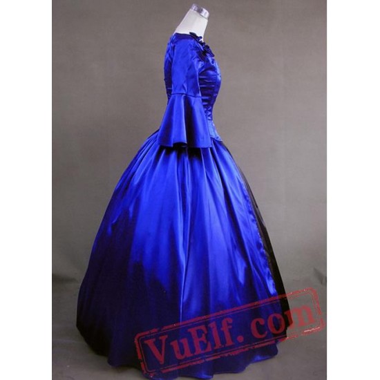 Blue and Black Long Sleeves Victorian Corset Dress