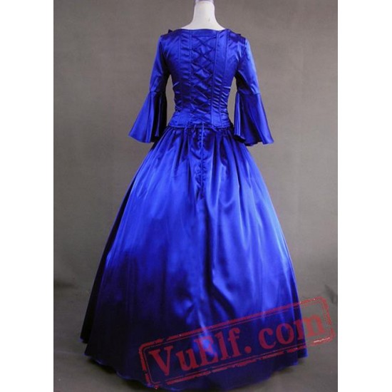 Blue and Black Long Sleeves Victorian Corset Dress