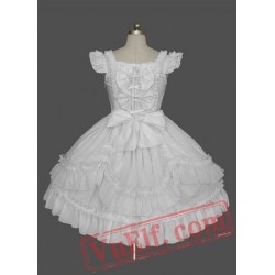 White Cap Sleeves Bow Lace Cotton Sweet Lolita Dress