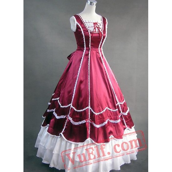 Deep Red and White Victorian Ball Gown