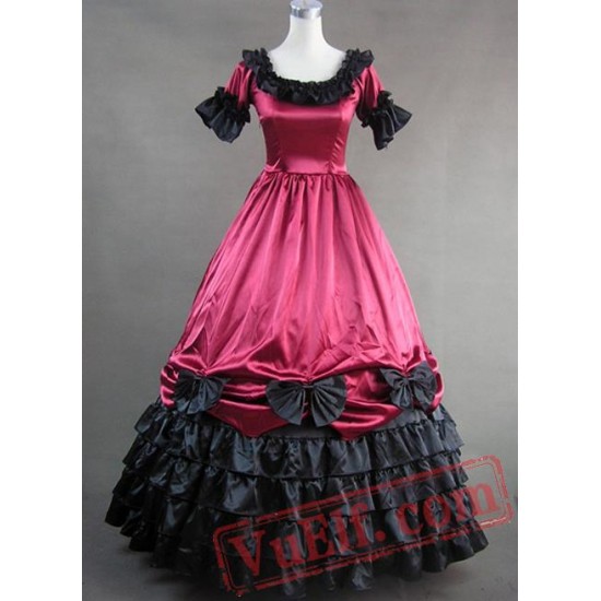 Deep Red Short Sleeves Gothic Victorian Dress