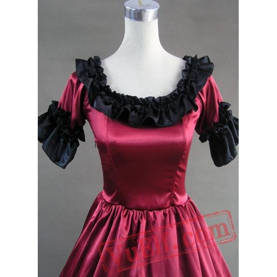 Deep Red Short Sleeves Gothic Victorian Dress