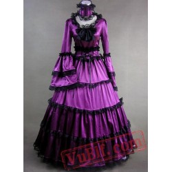 Elegant Purple Satin Victorian Gothic Gown