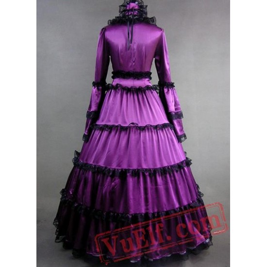 Elegant Purple Satin Victorian Gothic Gown