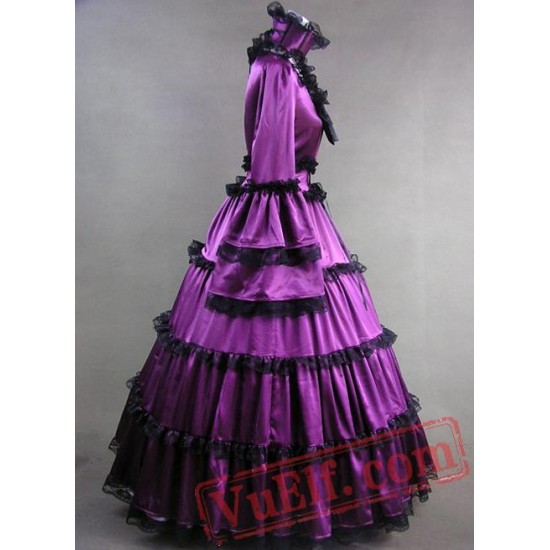 Elegant Purple Satin Victorian Gothic Gown