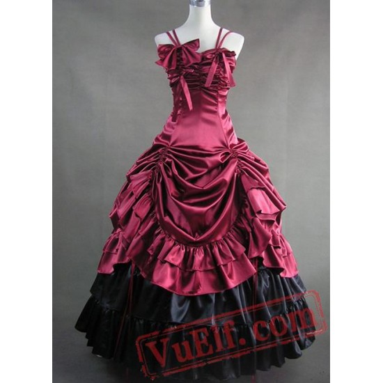 Deep Red Spaghetti Straps Gothic Victorian Dress