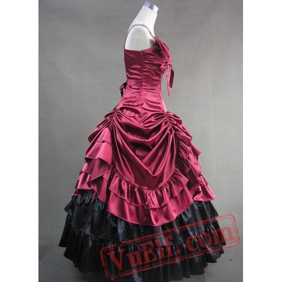 Deep Red Spaghetti Straps Gothic Victorian Dress