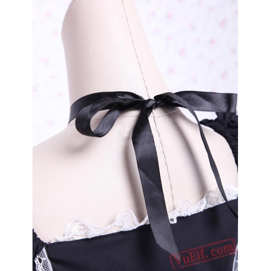 Short Sleeves Cotton Bow Black And White Gothic Lolita Dress