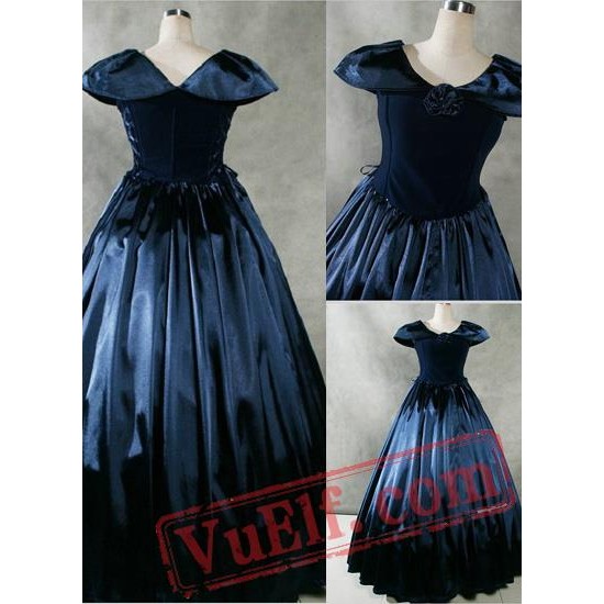Fancy Navy Blue Gothic Victorian Dress