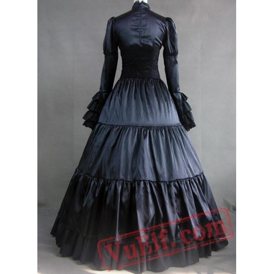 Long Sleeves Black Gothic Victorian Style Gown