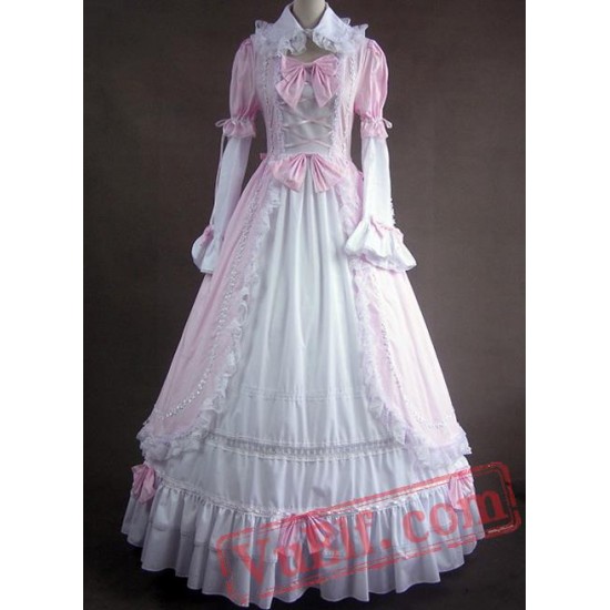 Pink and White Long Victorian Style Gown