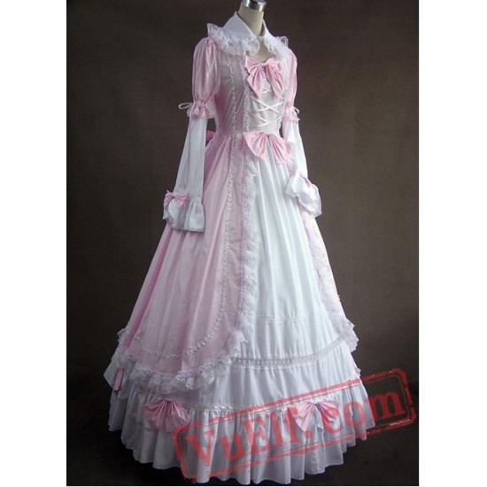 Pink and White Long Victorian Style Gown