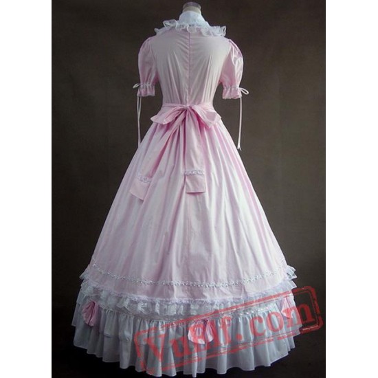 Pink and White Long Victorian Style Gown