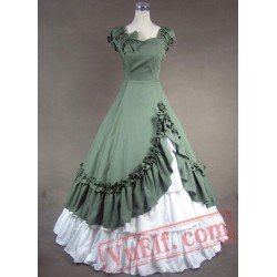 Green and White Sweetheart Cotton Victorian Dress