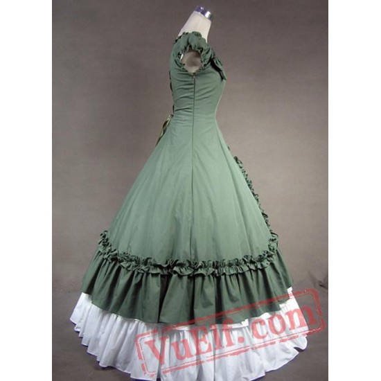 Green and White Sweetheart Cotton Victorian Dress