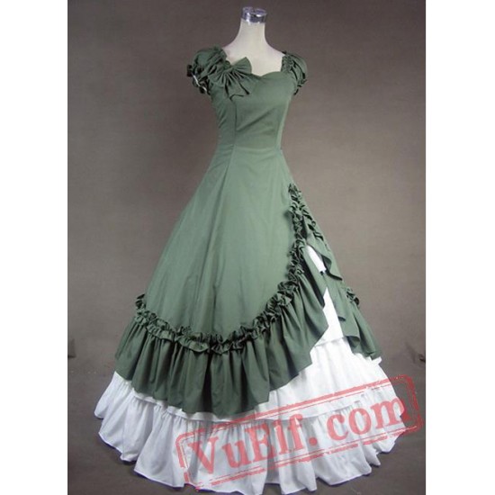 Green and White Sweetheart Cotton Victorian Dress