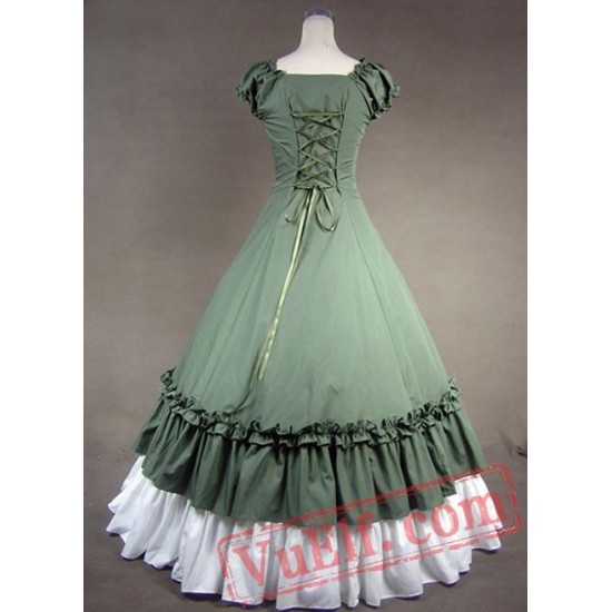 Green and White Sweetheart Cotton Victorian Dress