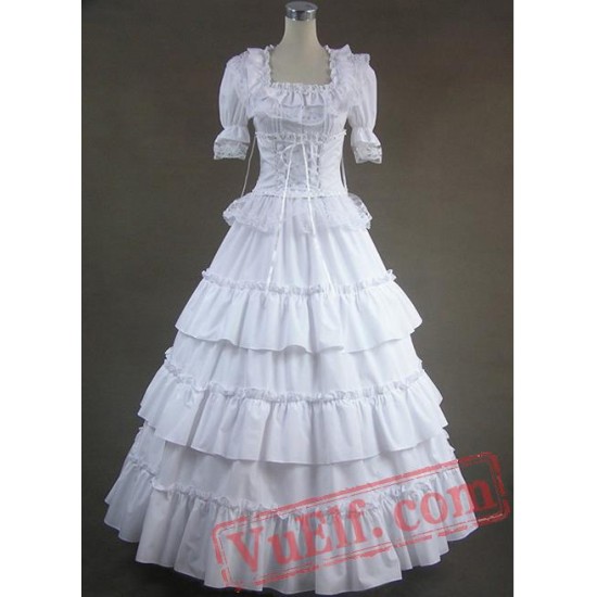 Pure White Long Cotton Victorian Lolita Dress