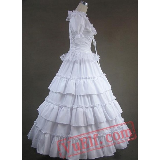 Pure White Long Cotton Victorian Lolita Dress