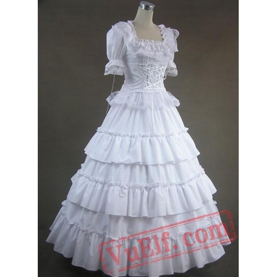 Pure White Long Cotton Victorian Lolita Dress