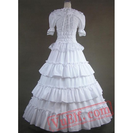 Pure White Long Cotton Victorian Lolita Dress