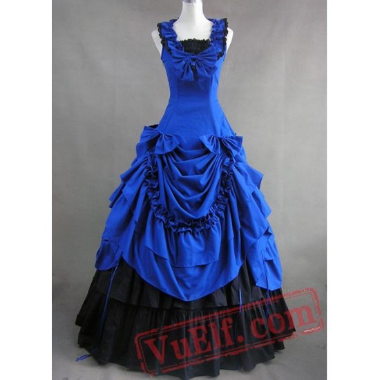 Jewelry Blue and Black Gothic Cotton Victorian Dress