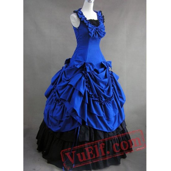 Jewelry Blue and Black Gothic Cotton Victorian Dress