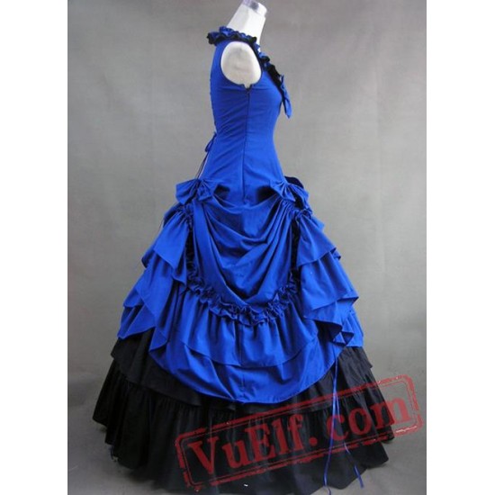 Jewelry Blue and Black Gothic Cotton Victorian Dress