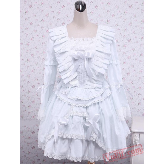 White Ruffle Lace Cotton Gothic Lolita Dress