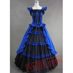 Royal Blue and Black Elegant Gothic Victorian Dress