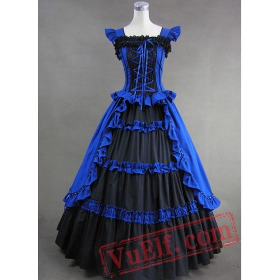 Royal Blue and Black Elegant Gothic Victorian Dress