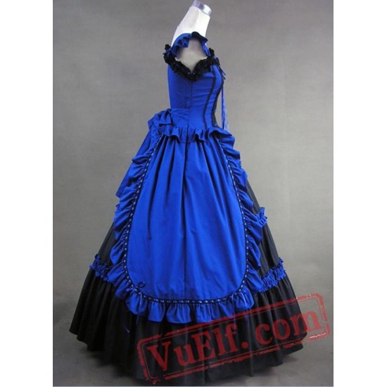 Royal Blue and Black Elegant Gothic Victorian Dress