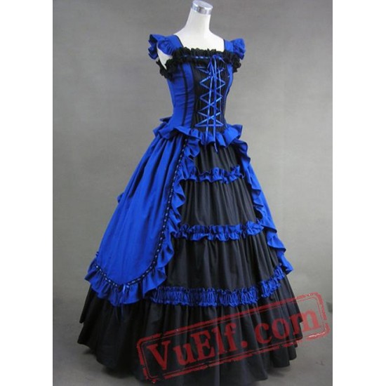 Royal Blue and Black Elegant Gothic Victorian Dress