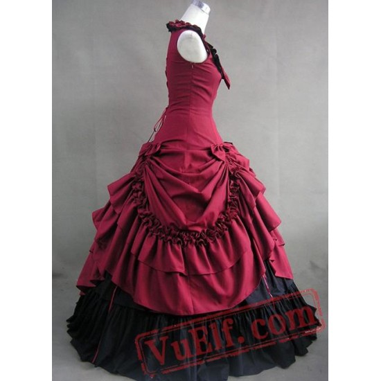 Red and Black Cotton Victorian Dress