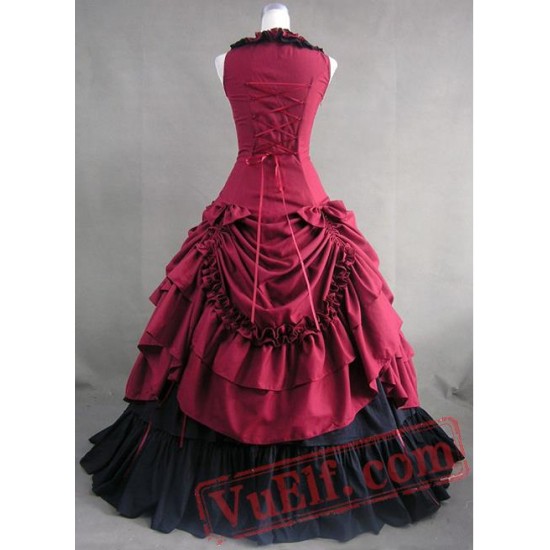 Red and Black Cotton Victorian Dress
