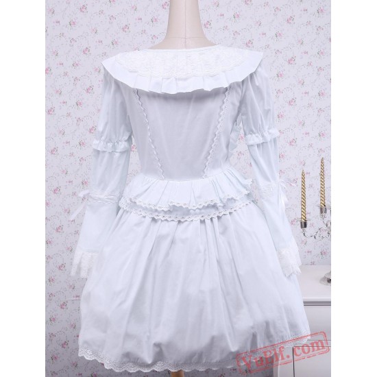 White Ruffle Lace Cotton Gothic Lolita Dress