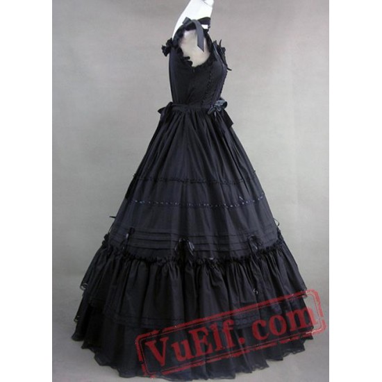Long Black Square Neckline Vitorian Dress
