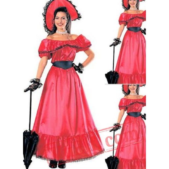 Red Off the Shoulder Victorian Dress