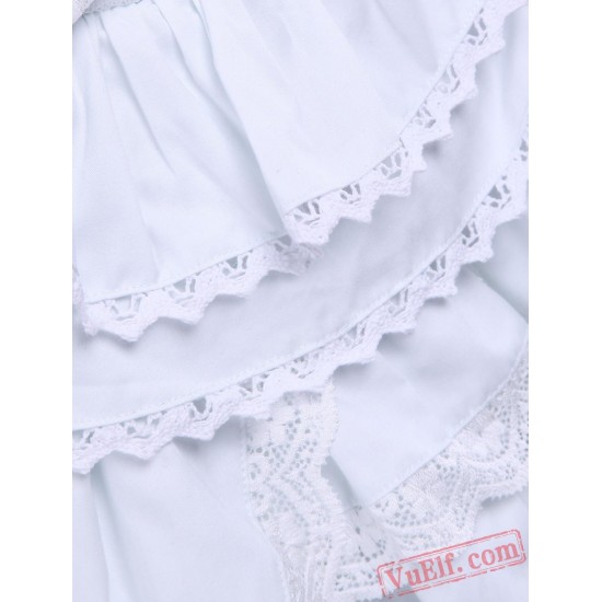 White Ruffle Lace Cotton Gothic Lolita Dress