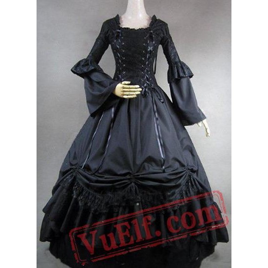 Long Sleeves Ball Gown Black Gothic Victorian Dress