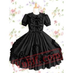 Black Short Sleeves Bows Cotton Gothic Lolita Dress