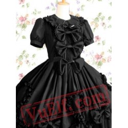 Black Short Sleeves Bows Cotton Gothic Lolita Dress