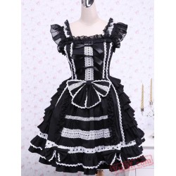 Black Sleeveless Bandage Lace Cotton Gothic Lolita Dress