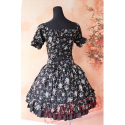 Black Printed Flowers Lolita One Piece Dress