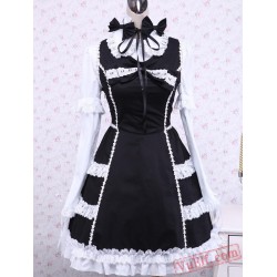 Black Cotton Long Sleeves Ruffled Gothic Lolita Dress