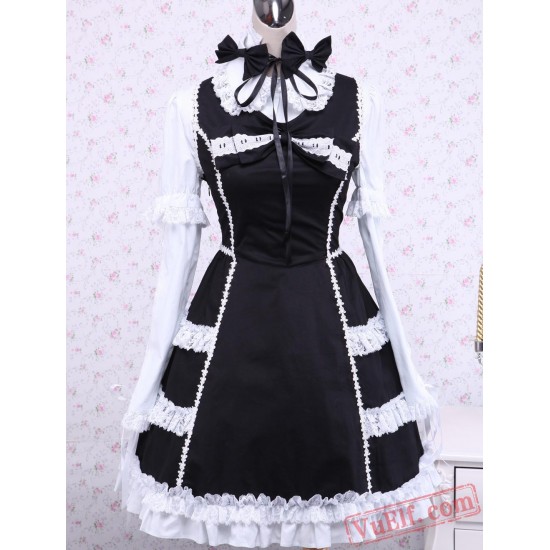 Black Cotton Long Sleeves Ruffled Gothic Lolita Dress